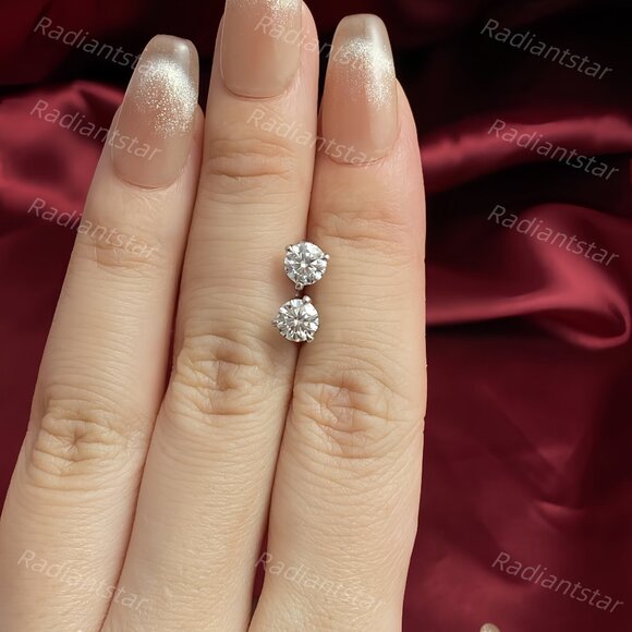 NEW Certified 1ct. t.w. Moissanite 3 Prong Solitaire Stud Earrings - Picture 8 of 9